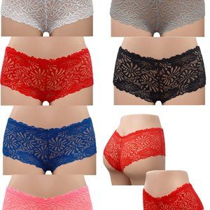 WOMEN FRENCH LACE SILKY BOXERS BOY SHORTS PANTIES